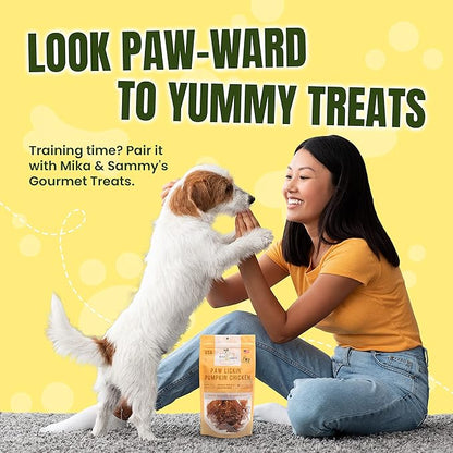 Gourmet Jerky Dog Treats - Natural Dog Treat Chicken Jerky for Dogs, Nutritious and Tasty Dog Jerky Treats Made in USA only, Cage-Free, No Additives (Mika & Sammy's Paw Lickin Pumpkin Chicken 12 oz)
