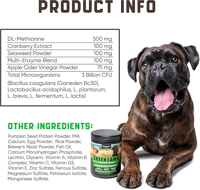 Green Lawn Chews for Dogs - Cranberry, ACV, Digestive Enzymes - Natural Dog Urine Neutralizer for Lawn - Supports Healthy Bladder, Urinary Tract (Duck - 180 Chews (Pack of 1))