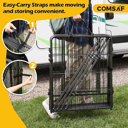 ComSaf Dog Playpen Outdoor, 32" Height 16 Panels Metal Dog Fence with Two Easy-Carry Straps,Playpen for Large/Medium/Small Dogs, Portable Pet Puppy Playpen for Outdoor, Indoor, RV, Camping, Yard