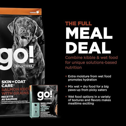 GO! SOLUTIONS Skin + Coat Care Dry Dog Food for Large Breed Adult - Salmon Recipe with Grains - Complete & Balanced Nutrition, 25 lbs