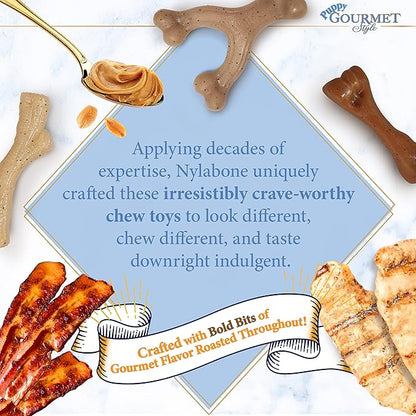 Nylabone Puppy Gourmet Style Strong Chew Toy Bacon, Peanut Butter Small/Regular (2 Count)
