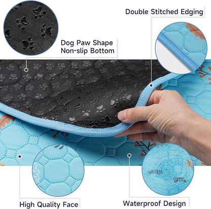 2 Pack Washable Guinea Pig Pee Pads, Waterproof Reusable Guinea Pig Cage Liners, Absorbent Bedding Training Mat for Small Animal Guinea Pigs Rabbit Bunny Hamster (Leaves - Sky Blue, 24x48)
