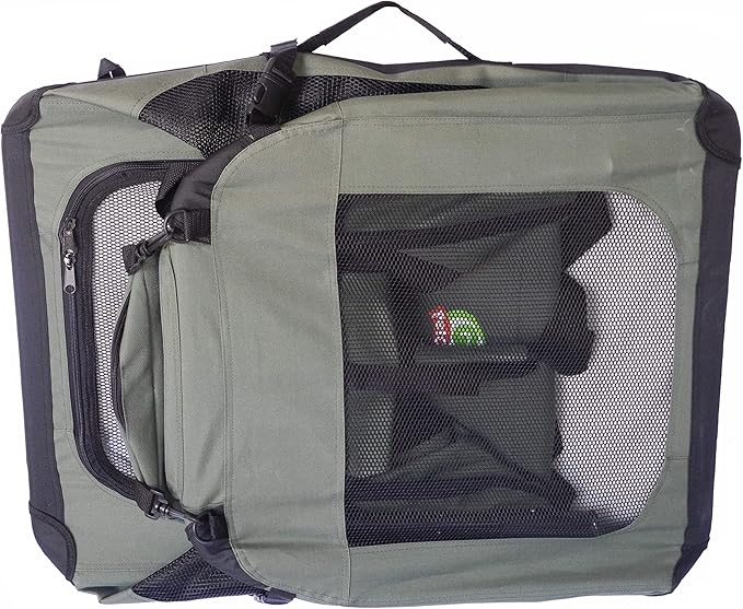 Go Pet Club 28" Soft Collapsible Dog Crate for Dogs, Portable Pet Carrier, Thick Padded Pet Travel Crate for Indoor & Outdoor, Soft Sided Pet Foldable Kennel Cage with Durable Mesh Windows, Sage Green
