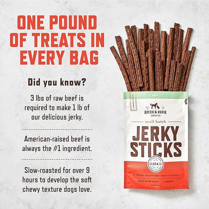Rocco & Roxie Jerky Dog Treats Made in USA Healthy Treats for Potty Training High Value Real Meat Slow Roasted Snacks for Small, Medium & Large Dogs & Puppies Soft Chews, 1 Pound (Pack of 1)