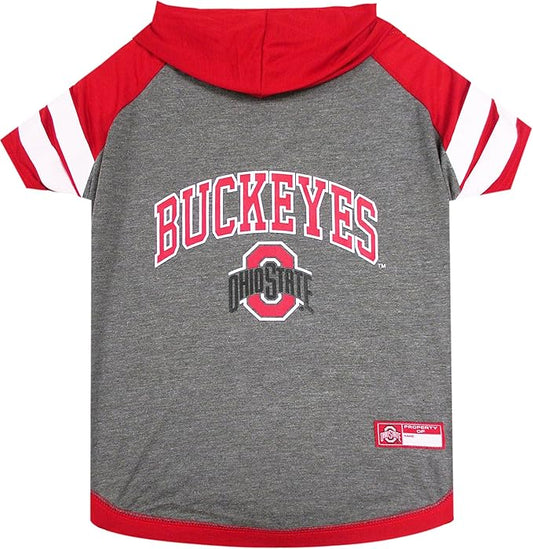 NCAA OHIO STATE BUCKEYES HOODIE for DOGS & CATS, SMALL COLLEGIATE Licensed DOG HOODY Tee Shirt. Sports HOODY T-Shirt for Pets. COLLEGE Sporty Dog Hoodie Shirt.
