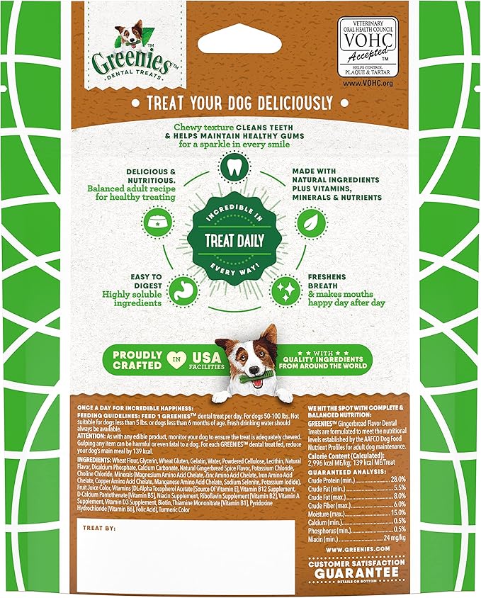 Greenies Large Dental Dog Treats, Gingerbread Flavor, 6 oz. Pack (4 Count)