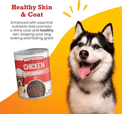 Beefeaters Dog Treats - Chicken with Salmon and Rice Pate 13.2oz, Case of 12 | Complete Adult Dog Food, Balanced Nutrition, High Protein & Vitamins | Supports Muscle & Bone Health