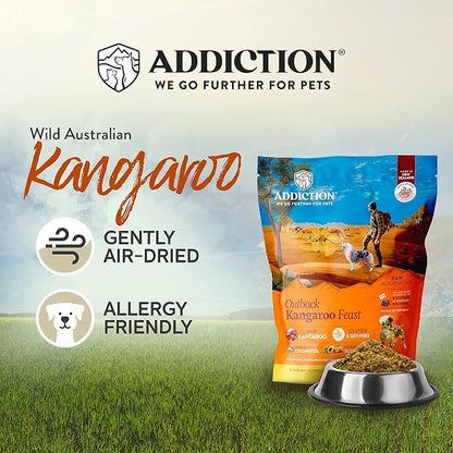 Addiction Outback Kangaroo Feast Raw Alternative Dog Food - Gently Air-Dried Complete Meal or Dog Food Topper for Digestive and Skin and Coat Health, 2 lb
