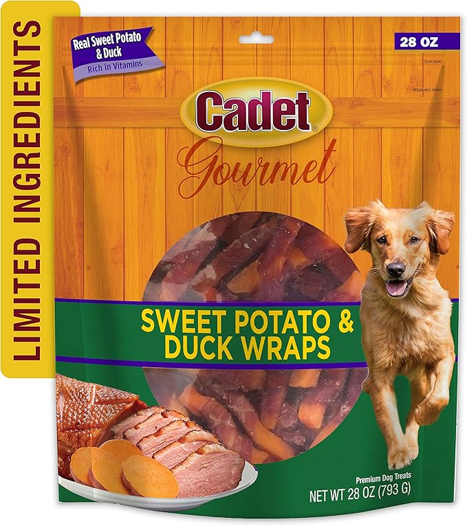 Cadet Gourmet Sweet Potato & Duck Wraps Dog Treats - Healthy & Natural Duck & Sweet Potato Dog Training Treats for Small & Large Dogs - Inspected & Tested in USA (28 oz.)