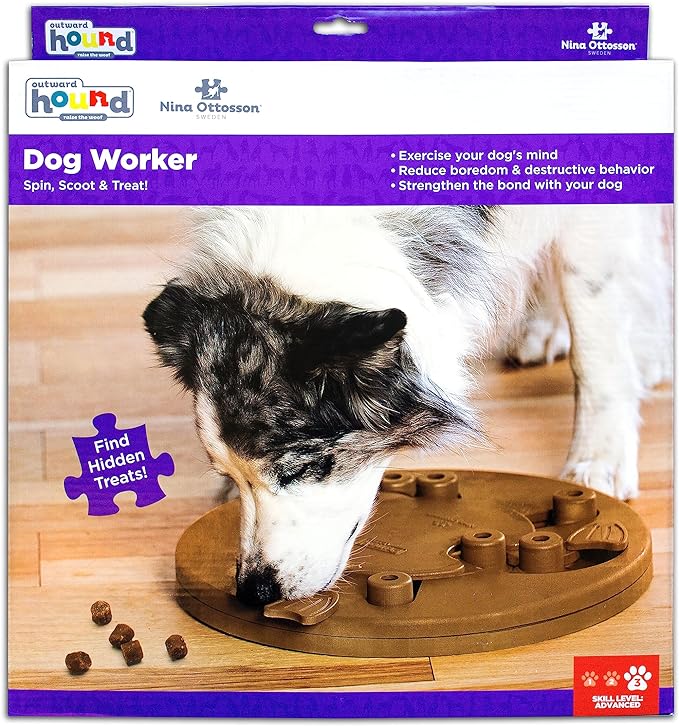Outward Hound Nina Ottosson Dog Worker Dog Puzzle Interactive Treat Puzzle Dog Enrichment Dog Toy, Level 3 Advanced, Tan, Composite