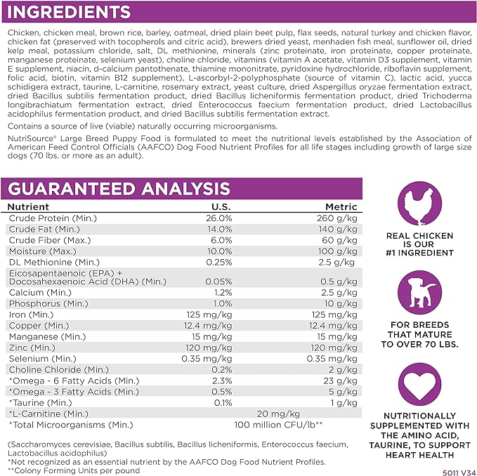 NutriSource Puppy Food, Made with Chicken and Rice, Large Breed, with Wholesome Grains, 30LB, Dry Dog Food