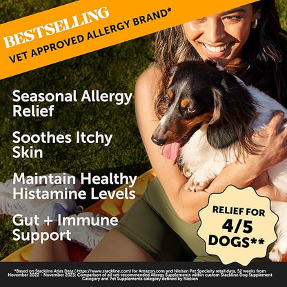 Pet Honesty Allergy Itch Relief for Dogs - Dog Allergy Support Immunity Supplement - Dog Allergy Chews, Probiotics for Dogs, Seasonal Allergies, Skin and Coat Supplement - Peanut Butter (90ct)