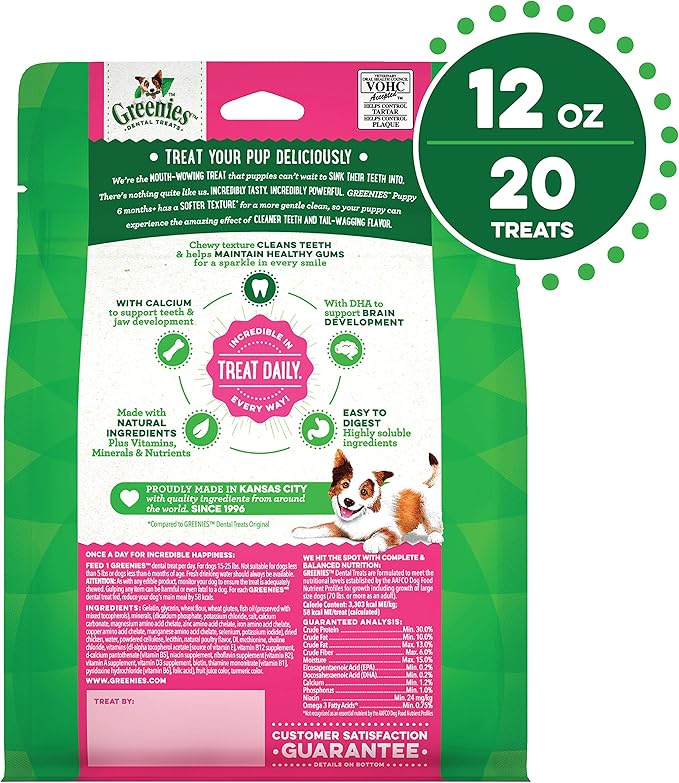 Greenies Puppy 6+ Months Petite Natural Dental Care Dog Treats, 12 oz. Pack (20 Treats)