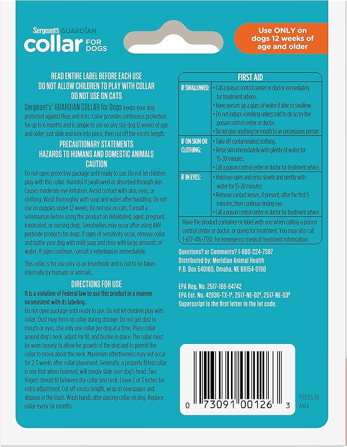 Sergeant's Guardian Flea & Tick Collar for Dogs, 1 Count