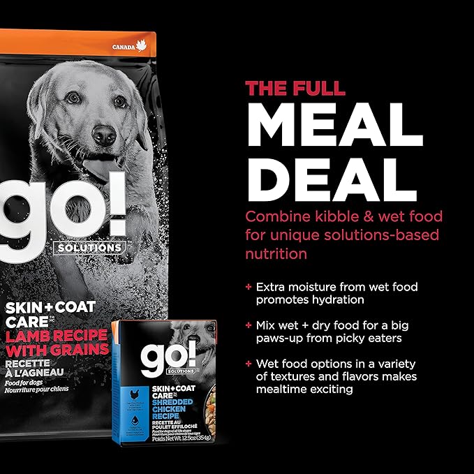 GO! SOLUTIONS Skin + Coat Care - Dry Dog Food, 12 lb - Lamb Recipe with Grains for All Life Stages - Complete + Balanced Nutrition for Dogs