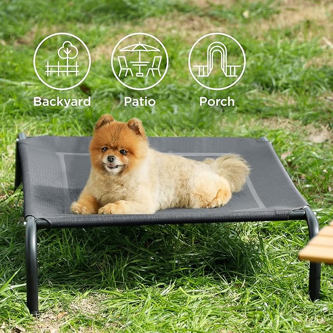 Bedsure Small Elevated Cooling Outdoor Dog Bed - Raised Dog Cots Beds for Small Dogs, Portable Indoor & Outdoor Pet Hammock Bed with Skid-Resistant Feet, Frame with Breathable Mesh, Grey, 35 inches