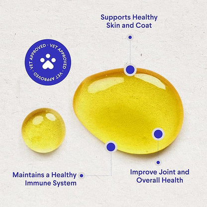 Fish Oil For Dogs - Omega 3 For Dogs From Alaskan Salmon, Cod & Krill Oil - EPA DHA Fatty Acids - Less Shedding & Itching - Skin, Joint, Immune & Heart Health - 16 oz Pet Liquid Supplement
