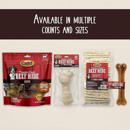 Cadet Premium Grade Beef Hide for Dogs, Long Lasting Rawhide Twist Chew Sticks, Natural Dog Chews, 5 Inch Dog Bones (34 Count)