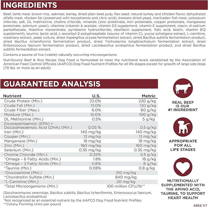 NutriSource Dry Dog Food, Beef and Rice, 26LB
