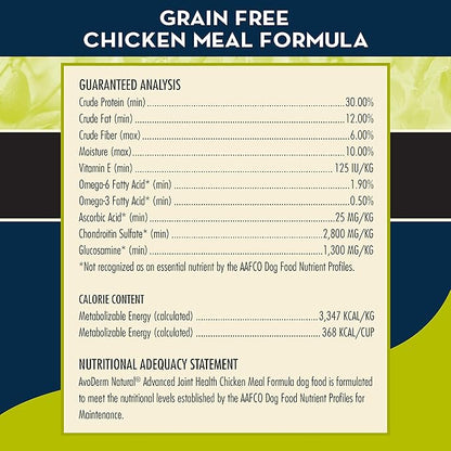 AvoDerm Natural Advanced Joint Health Dry Dog Food, Grain Free, Chicken Recipe, 24 lb