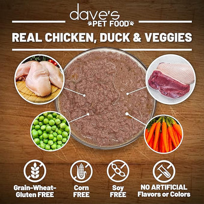 Dave's Pet Food Gravylicous Soft Wet Dog Food for Small & Large Dogs (Chicken & Duck with Veggies), Grain Free Canned Dog Food, Added Vitamins & Minerals, Wheat & Gluten-Free, 12oz Cans (Case of 12)