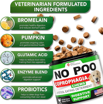 No Poo Chews for Dogs - Coprophagia Stool Eating Deterrent for Dogs - Prevent Dog from Eating Poop - Stop Eating Poop - Probiotics & Digestive Enzymes Supplement - Forbid for Dogs - Made in USA