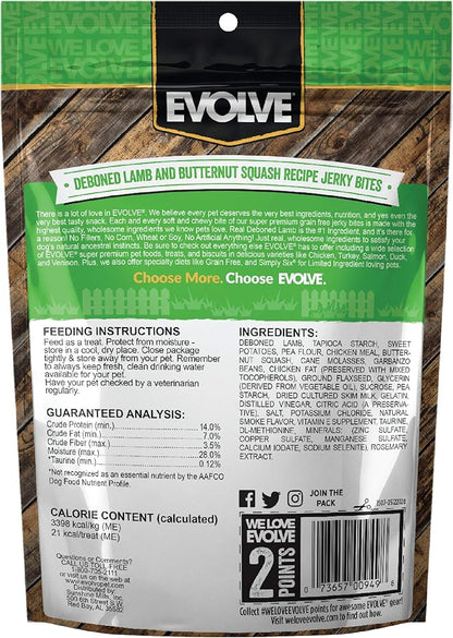 Evolve Grain Free Lamb, Sweet Potato and Butternut Squash Jerky Bites Dog Treats (Pack of 3)