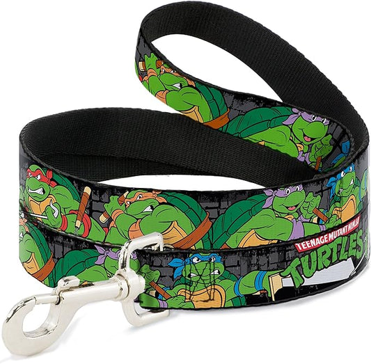 Buckle-Down Pet Leash - Classic TMNT Group Pose4 in Sewer/TMNT Logo - 4 Feet Long - 1" Wide