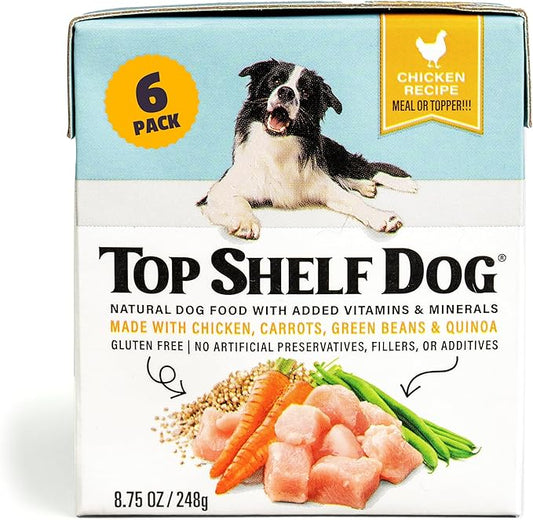 Fresh Dog Food, All Natural Complete Meal or Kibble Topper, Shelf Stable Premade Wet Recipe with Added Vitamins & Minerals for Picky Eaters Puppies Seniors (Chicken 6 x 8.75oz Cartons)