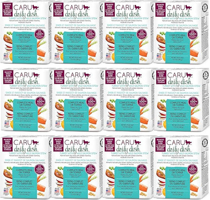 Caru Daily Dish Turkey with Wild Salmon Stew, Natural Adult Wet Dog Food with Real Chunks of Turkey & Wild Salmon, with Added Vitamins & Minerals, Non-GMO Ingredients (12.5 oz) - 12 Pack