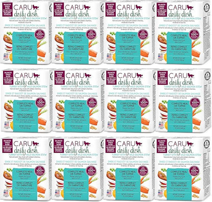 Caru Daily Dish Turkey with Wild Salmon Stew, Natural Adult Wet Dog Food with Real Chunks of Turkey & Wild Salmon, with Added Vitamins & Minerals, Non-GMO Ingredients (12.5 oz) - 12 Pack
