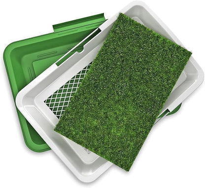 Artificial Grass Pee Pad Set for Dogs - Reusable Puppy Essential for Potty Training Small Pets Indoors and Outdoors by PETMAKER (Green)