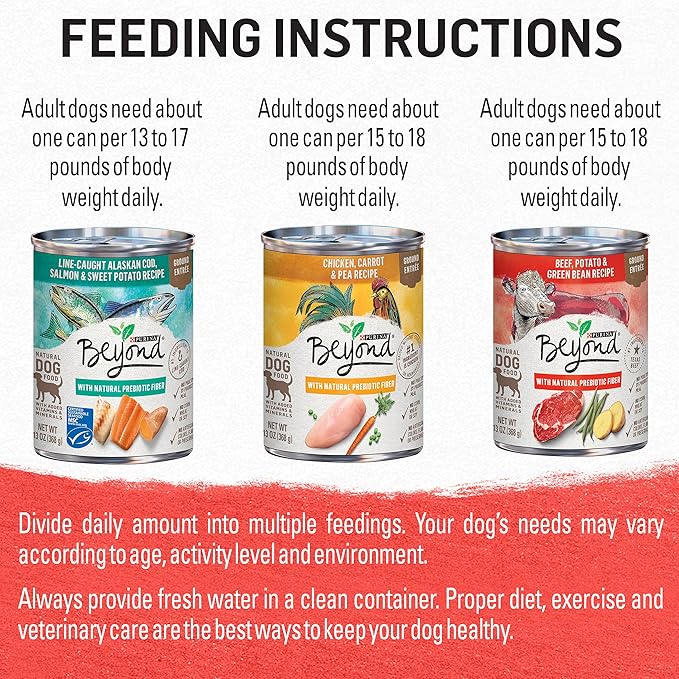 Purina Beyond Chicken, Beef and Cod Ground Entree Grain Free Wet Dog Food Variety Pack - 6 Count (Pack of 2) 13 oz. Cans