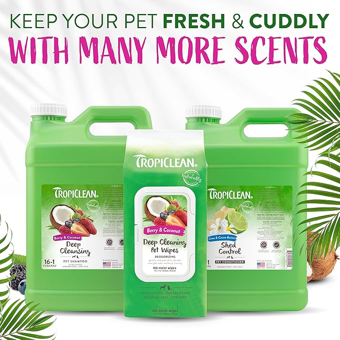 TropiClean Berry & Coconut Deep Cleansing Dog Shampoo | Deodorizing Dog Shampoo | Natural Pet Shampoo Derived from Natural Ingredients | Cat Friendly | Made in the USA | 2.5 gallon