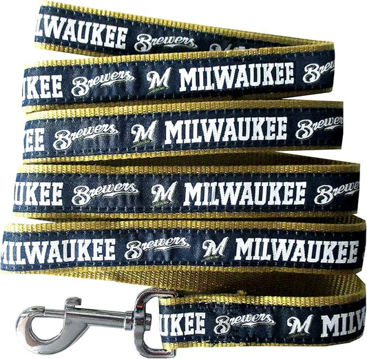 MLB PET Leash, Large, Milwaukee Brewers Dog Leash, Baseball Team Leash for Dogs & Cats. A Shiny & Colorful Dog & Cat Leash with Emboridered Team Name/Logo Licensed by the MLB