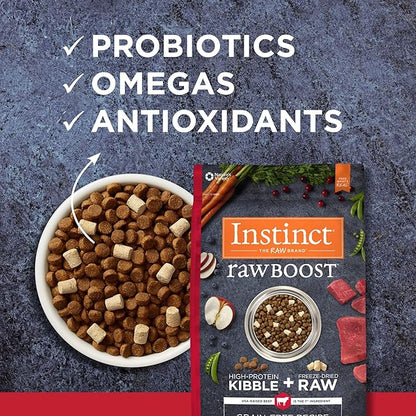 Instinct Raw Boost Grain Free Dry Dog Food, High Protein Real Beef Kibble + Freeze Dried Raw Dog Food, 20 lb. Bag