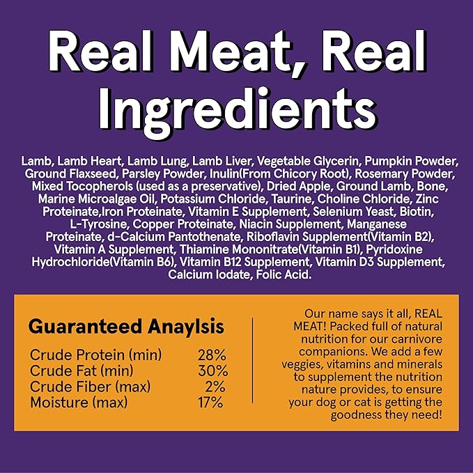 Real Meat Air Dried Dog Food w/ Real Lamb - Four 5lb Bag of USA-Crafted Grain-Free Real Meat Dog Food Sourced from Hormone-Free, Free-Range, Grass-Fed Lamb - Digestible, Natural, High Protein Lamb