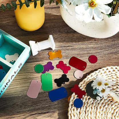 Frienda 60 Pieces Colorful Blank Dog Tags Hand Personalized Blank ID Tags Aluminum Round Dog Tag Bone Shape Pet ID Tags Stamping Blanks Discs with Hole for Dogs Cats Pets Name Craft Tag