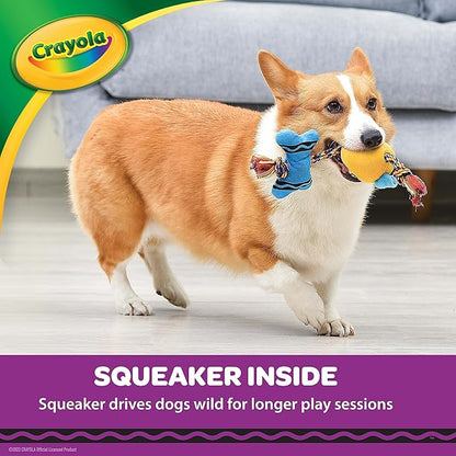 Crayola for Pets Crayon Rope Plush Squeaker Dog Toy, Interactive Dog Tug Toy with Pup-visible Colors Dogs See Best, Rope Toy for Dogs with Plush and Squeaker