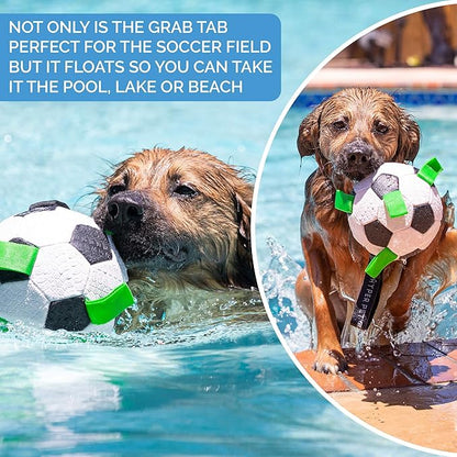 Hyper Pet Grab Tabs Dog Soccer Ball with Straps (7.5") Indoor or Outdoor, Interactive Durable Fetch Dog Ball with Tug Toy for All Dog Breeds