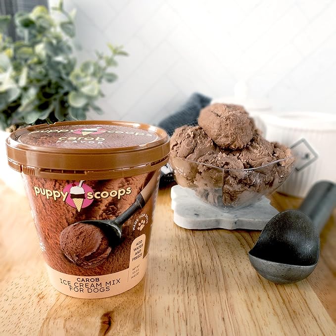 Dog Ice Cream Mix - Just Add Water and Freeze at Home, Powder Mix with Ice Cream Cup and Reusable Lid, Variety Pack of 4 Pints of Ice Cream Mix for Dogs by Puppy Scoops, 4 count 4.65 oz Made in USA