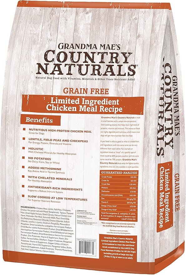 Grandma Mae's Country Naturals Grain Free Dry Dog Food 12 LB Chicken Recipe