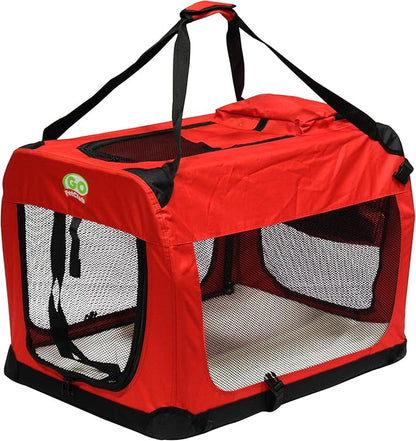 Go Pet Club 20" Soft Collapsible Dog Crate for Dogs, Portable Pet Carrier, Thick Padded Pet Travel Crate for Indoor & Outdoor, Soft Sided Pet Foldable Kennel Cage with Durable Mesh Windows, Red
