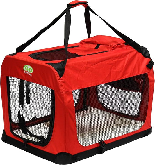 Go Pet Club 20" Soft Collapsible Dog Crate for Dogs, Portable Pet Carrier, Thick Padded Pet Travel Crate for Indoor & Outdoor, Soft Sided Pet Foldable Kennel Cage with Durable Mesh Windows, Red