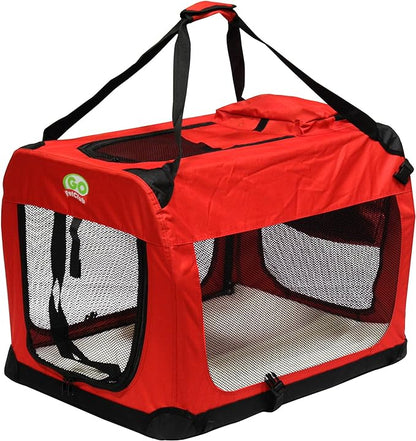 Go Pet Club 48" Soft Collapsible Dog Crate for Dogs, Portable Pet Carrier, Thick Padded Pet Travel Crate for Indoor & Outdoor, Soft Sided Pet Foldable Kennel Cage with Durable Mesh Windows, Red
