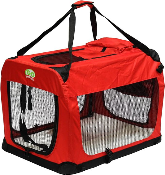 Go Pet Club 40" Soft Collapsible Dog Crate for Dogs, Portable Pet Carrier, Thick Padded Pet Travel Crate for Indoor & Outdoor, Soft Sided Pet Foldable Kennel Cage with Durable Mesh Windows, Red