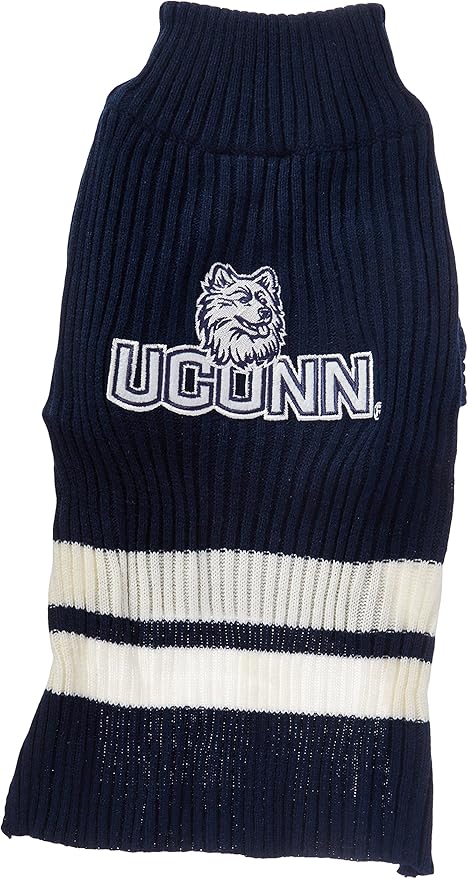 Pets First NCAA Connecticut Huskies Dog Sweater, Size Medium. Warm & Cozy Knit Pet Sweater with NCAA Team Logo, Best Puppy Sweater for Large & Small Dogs