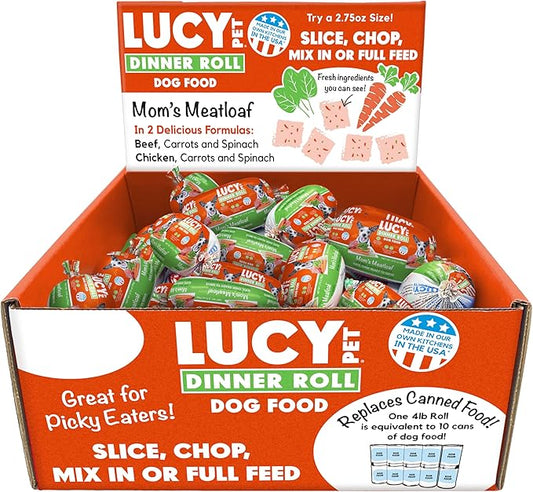Lucy Pet Dinner Rolls-Mom's Meatloaf Beef with Carrots and Spinach 2.75oz/36 ct. Box