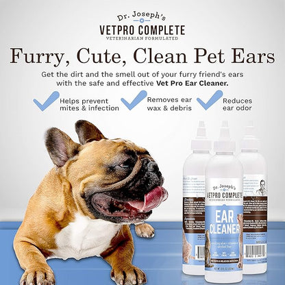 VetPro Complete Dog Ear Cleaner, 8 Ounces, Gentle Dog and Cat Ear Cleaner Solution Wash with Aloe and Vitamin E, Dog Ear Drops to Remove Wax and Debris, Reduces Odor