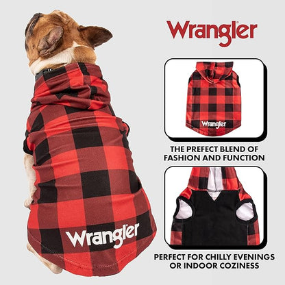Wrangler Dog Hoodie – Fleece Dog Sweater with Leash Hole, Cold Winter Dog Sweatshirt for Small Medium & Large Size Dogs, Premium Dog Clothes, Fall Dog Sweaters Pullover Hoodie, Cozy Warm Dog Outfit